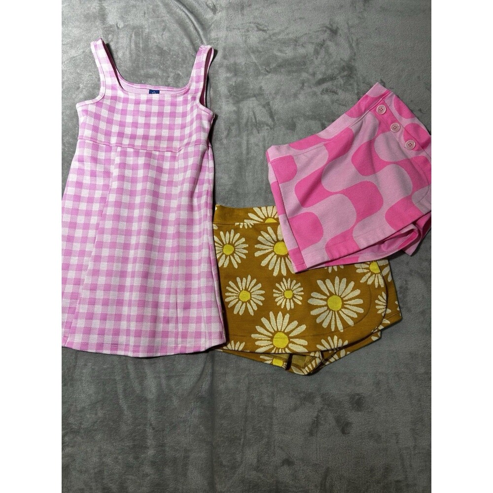 Old Navy Girls 3 Pc Outfit Lot Size S 6-7 Pink Gingham Dress Daisy Skirts